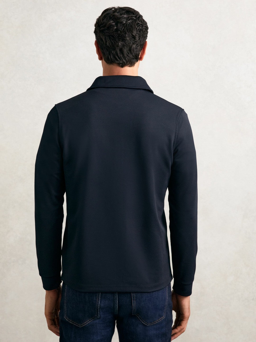 Textured Zip Through Overshirt in Navy | Reiss Men Exclusive