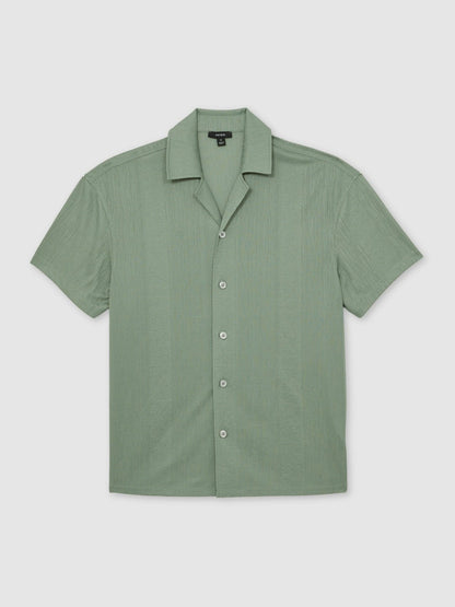 Jacquard-Stripe Cuban-Collar Shirt in Mint Green | Reiss Men Exclusive
