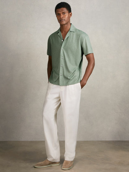Jacquard-Stripe Cuban-Collar Shirt in Mint Green | Reiss Men Exclusive