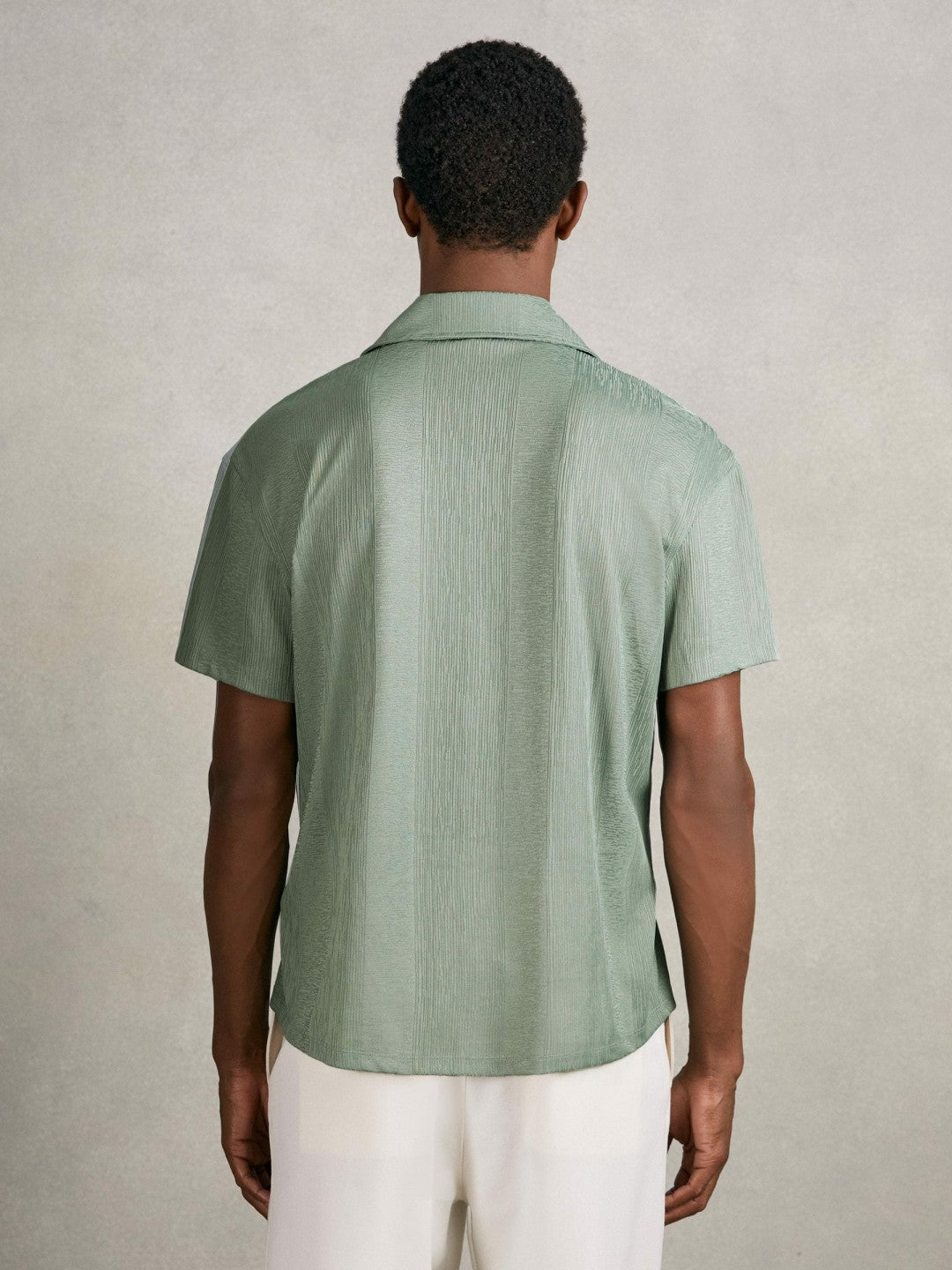Jacquard-Stripe Cuban-Collar Shirt in Mint Green | Reiss Men Exclusive