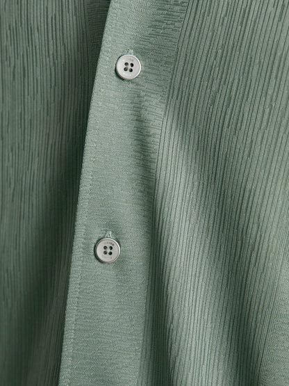 Jacquard-Stripe Cuban-Collar Shirt in Mint Green | Reiss Men Exclusive