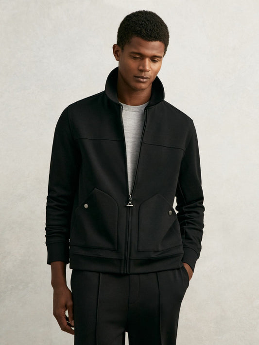Interlock Zip Through Overshirt in Black | Reiss Men Signature
