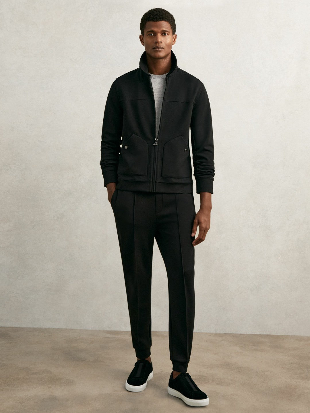 Interlock Zip Through Overshirt in Black | Reiss Men Signature