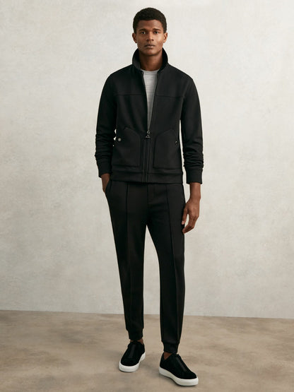 Interlock Zip Through Overshirt in Black | Reiss Men Signature
