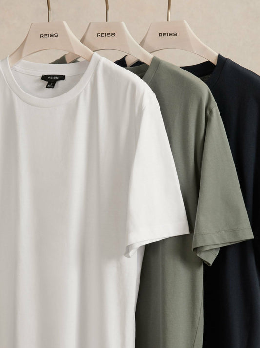 T-Shirts 3 Pack in White/Navy/Dark Sage Green | Reiss Men Best Seller
