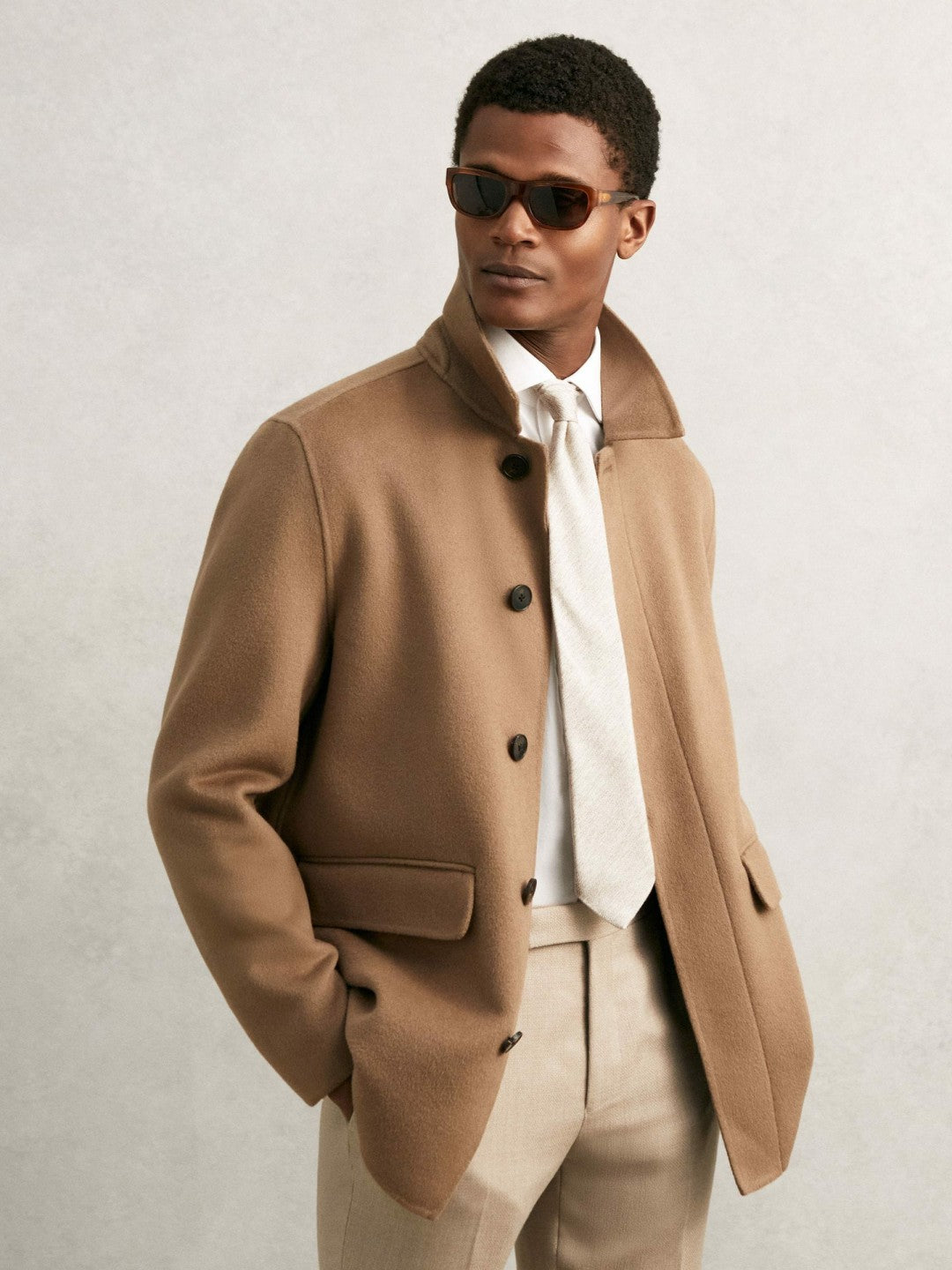 Wool-Silk Textured Tie in Oatmeal | Reiss Men Exclusive