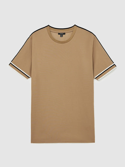 Textured Crew-Neck Tipped T-Shirt in Camel Brown | Reiss Men Popular