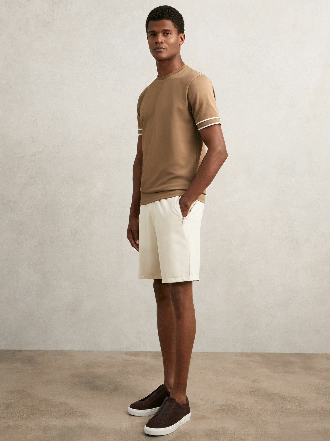 Textured Crew-Neck Tipped T-Shirt in Camel Brown | Reiss Men Popular