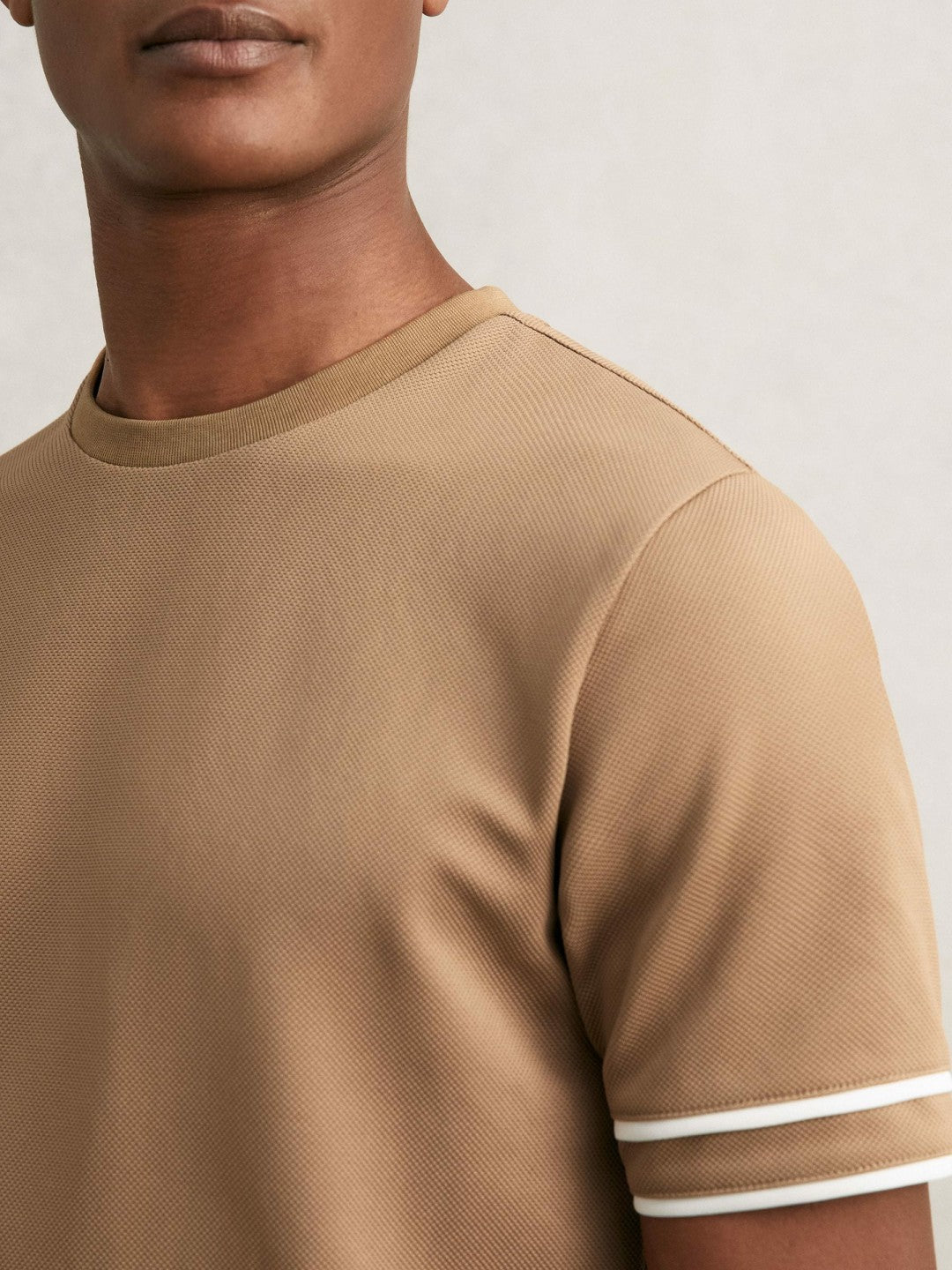 Textured Crew-Neck Tipped T-Shirt in Camel Brown | Reiss Men Popular