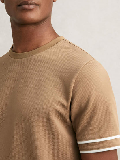 Textured Crew-Neck Tipped T-Shirt in Camel Brown | Reiss Men Popular