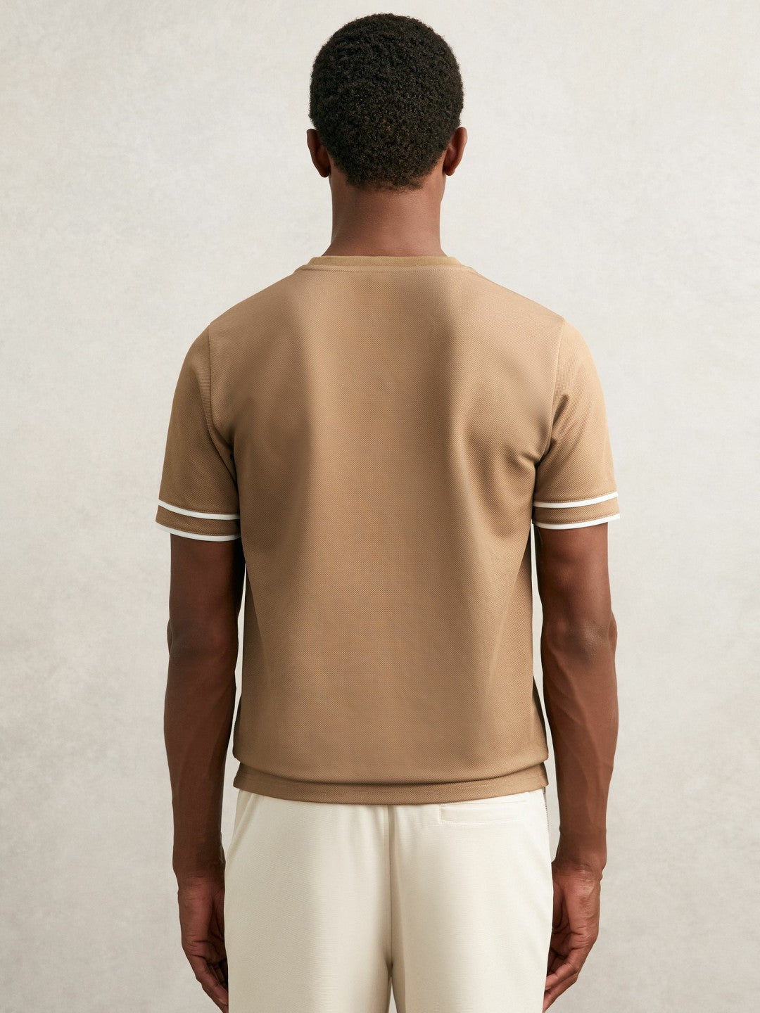 Textured Crew-Neck Tipped T-Shirt in Camel Brown | Reiss Men Popular