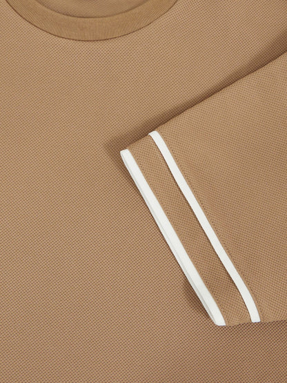 Textured Crew-Neck Tipped T-Shirt in Camel Brown | Reiss Men Popular