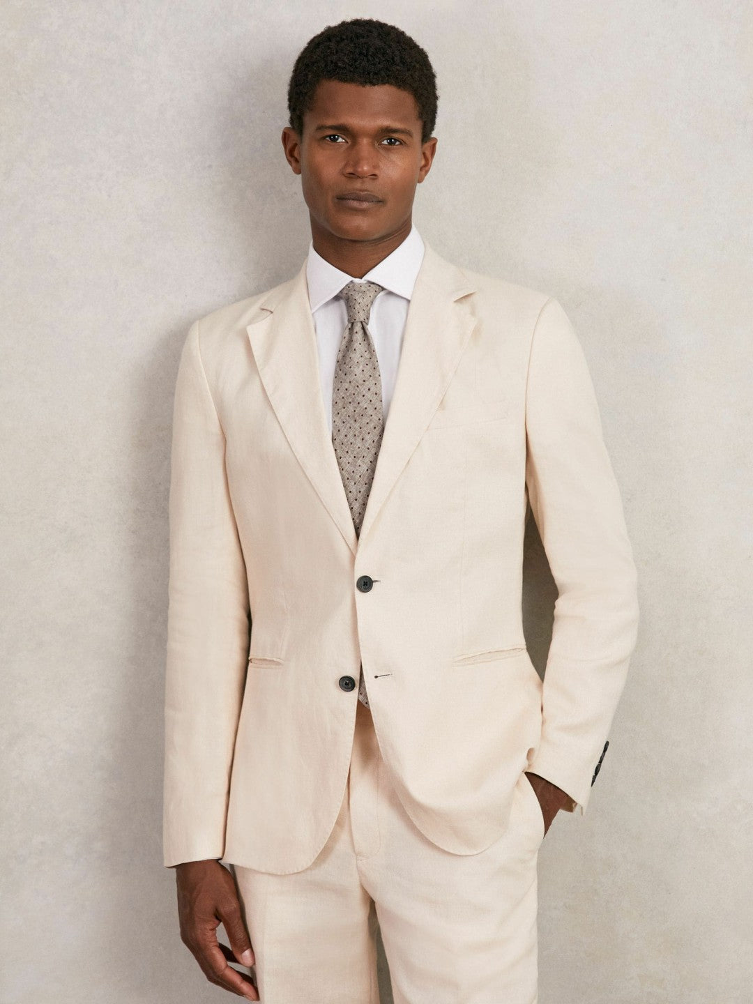 Wool-Cotton Polka-Dot Tie in Grey Melange | Reiss Men New