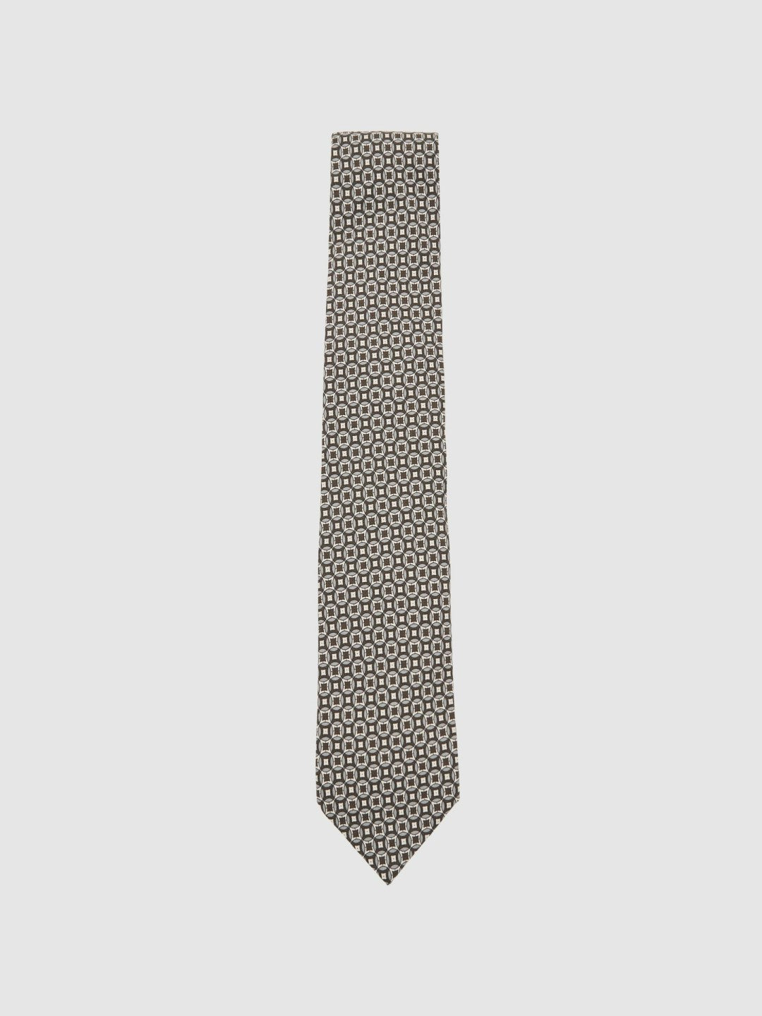 Silk Geometric-Print Tie in Chocolate Brown Multi | Reiss Men Trending