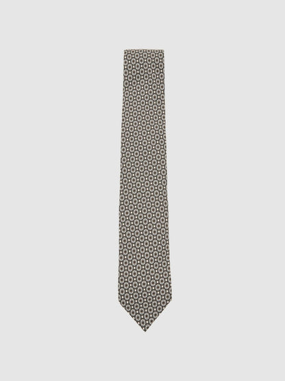 Silk Geometric-Print Tie in Chocolate Brown Multi | Reiss Men Trending