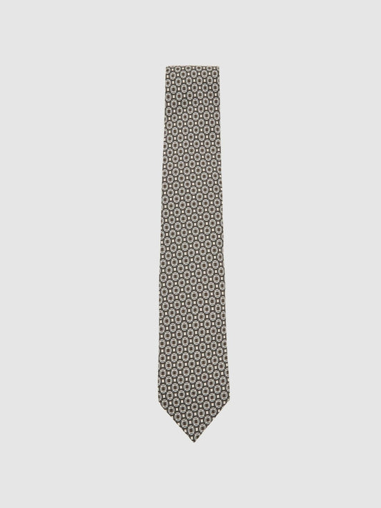 Silk Geometric-Print Tie in Chocolate Brown Multi | Reiss Men Trending