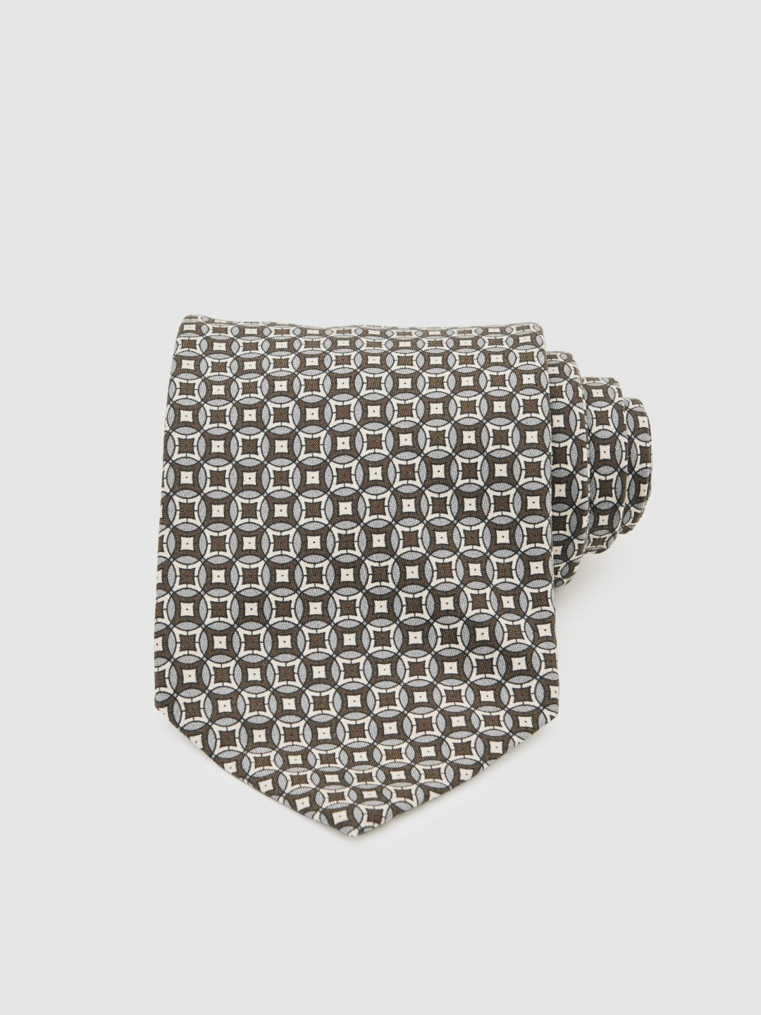 Silk Geometric-Print Tie in Chocolate Brown Multi | Reiss Men Trending