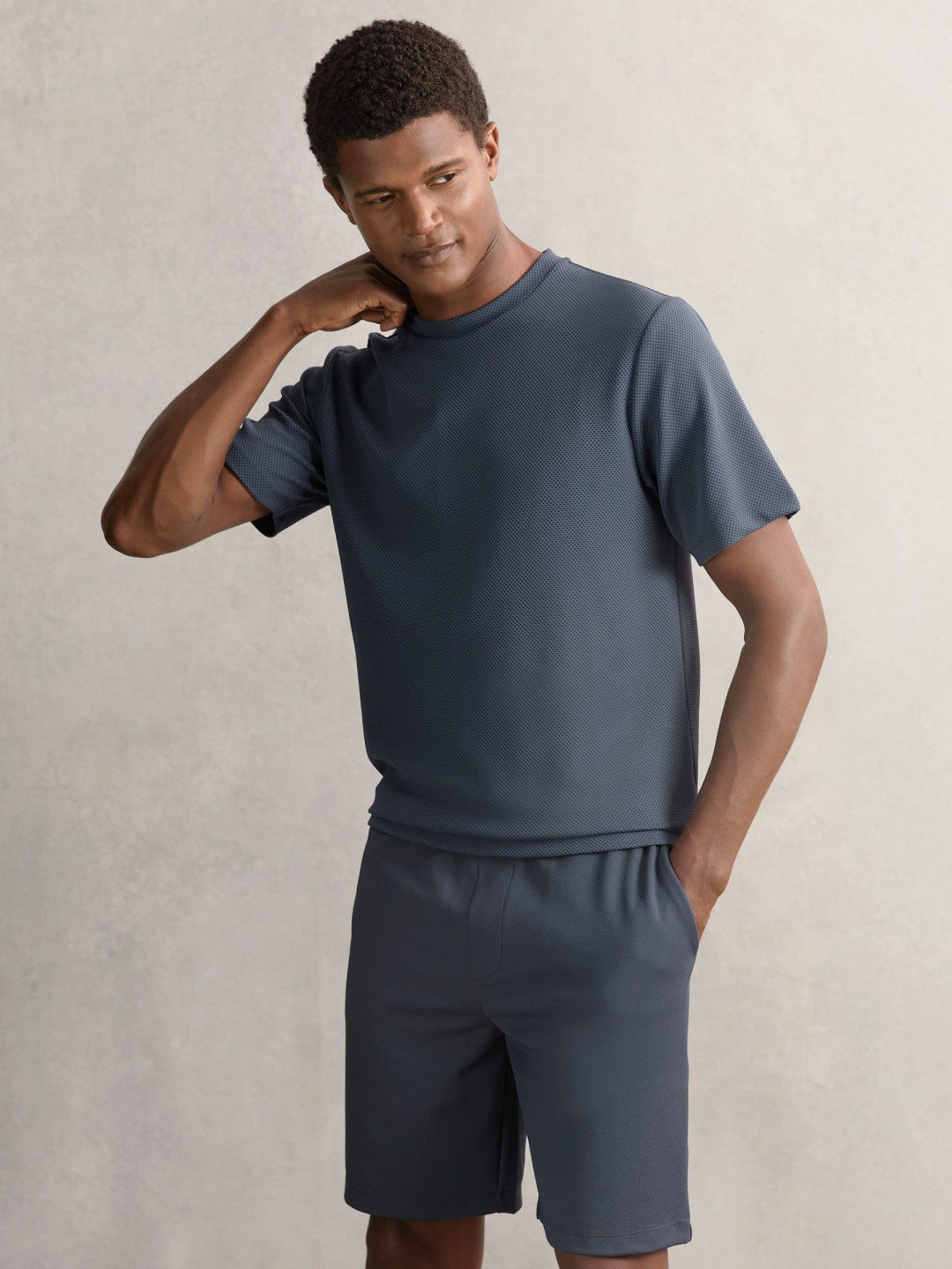 Textured Crew-Neck T-Shirt in Airforce Blue | Reiss Men Recommended