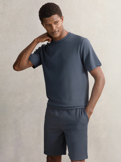 Textured Crew-Neck T-Shirt in Airforce Blue | Reiss Men Recommended