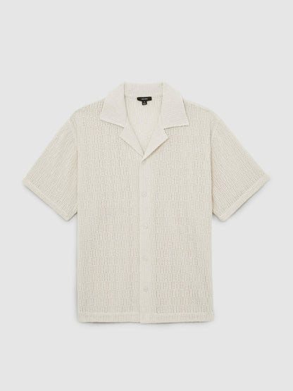 Cotton-Blend Crochet Shirt in Off White | Reiss Men Recommended