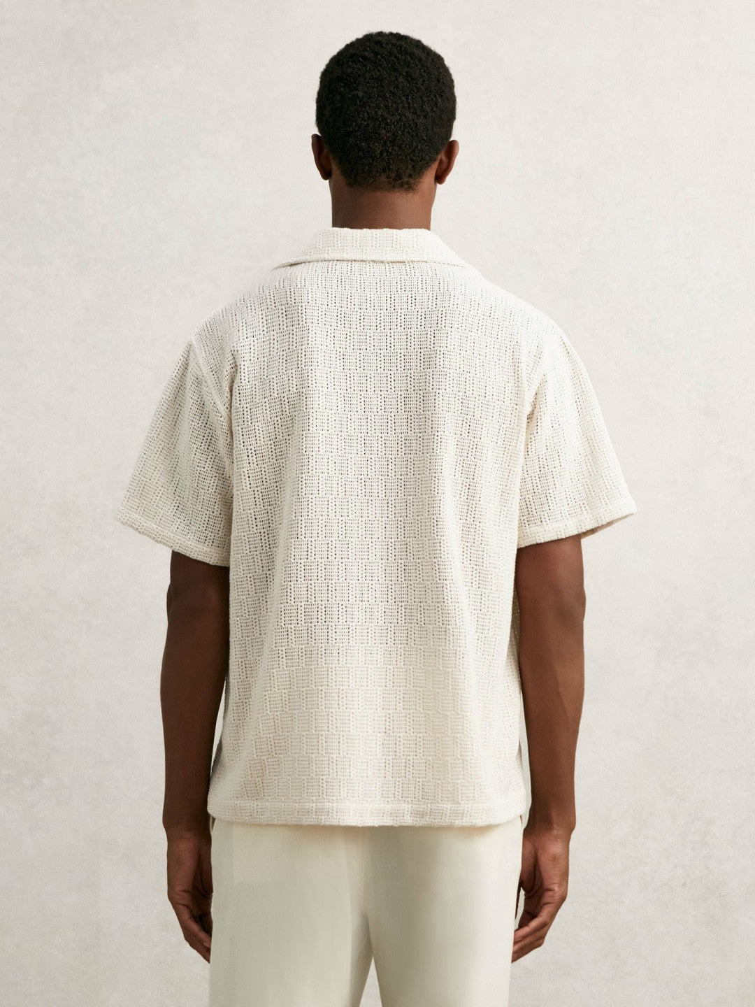 Cotton-Blend Crochet Shirt in Off White | Reiss Men Recommended