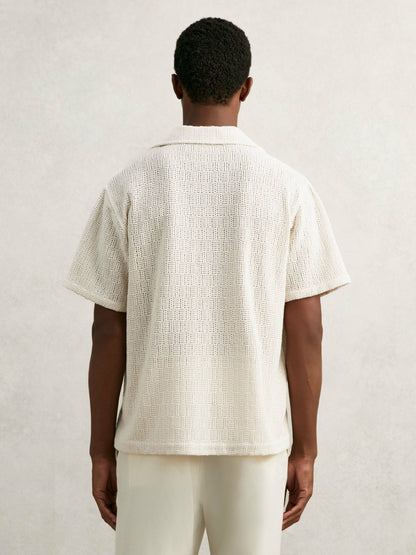 Cotton-Blend Crochet Shirt in Off White | Reiss Men Recommended