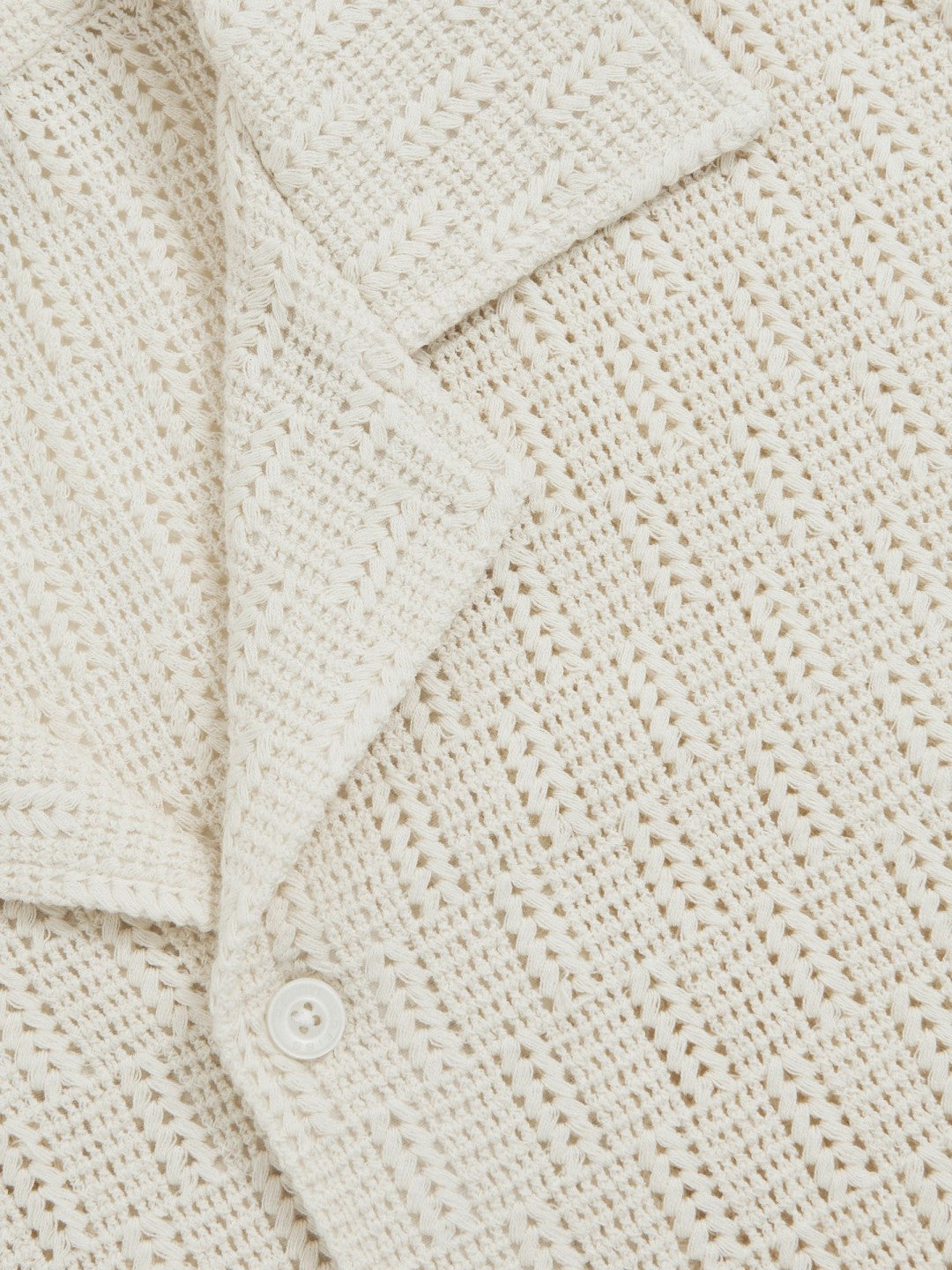 Cotton-Blend Crochet Shirt in Off White | Reiss Men Recommended