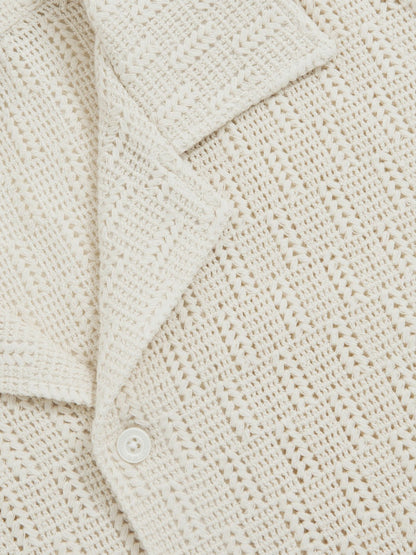 Cotton-Blend Crochet Shirt in Off White | Reiss Men Recommended