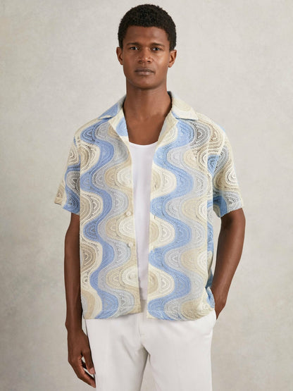 Wave Crochet Cuban Collar Shirt in Blue Multi | Reiss Men Popular