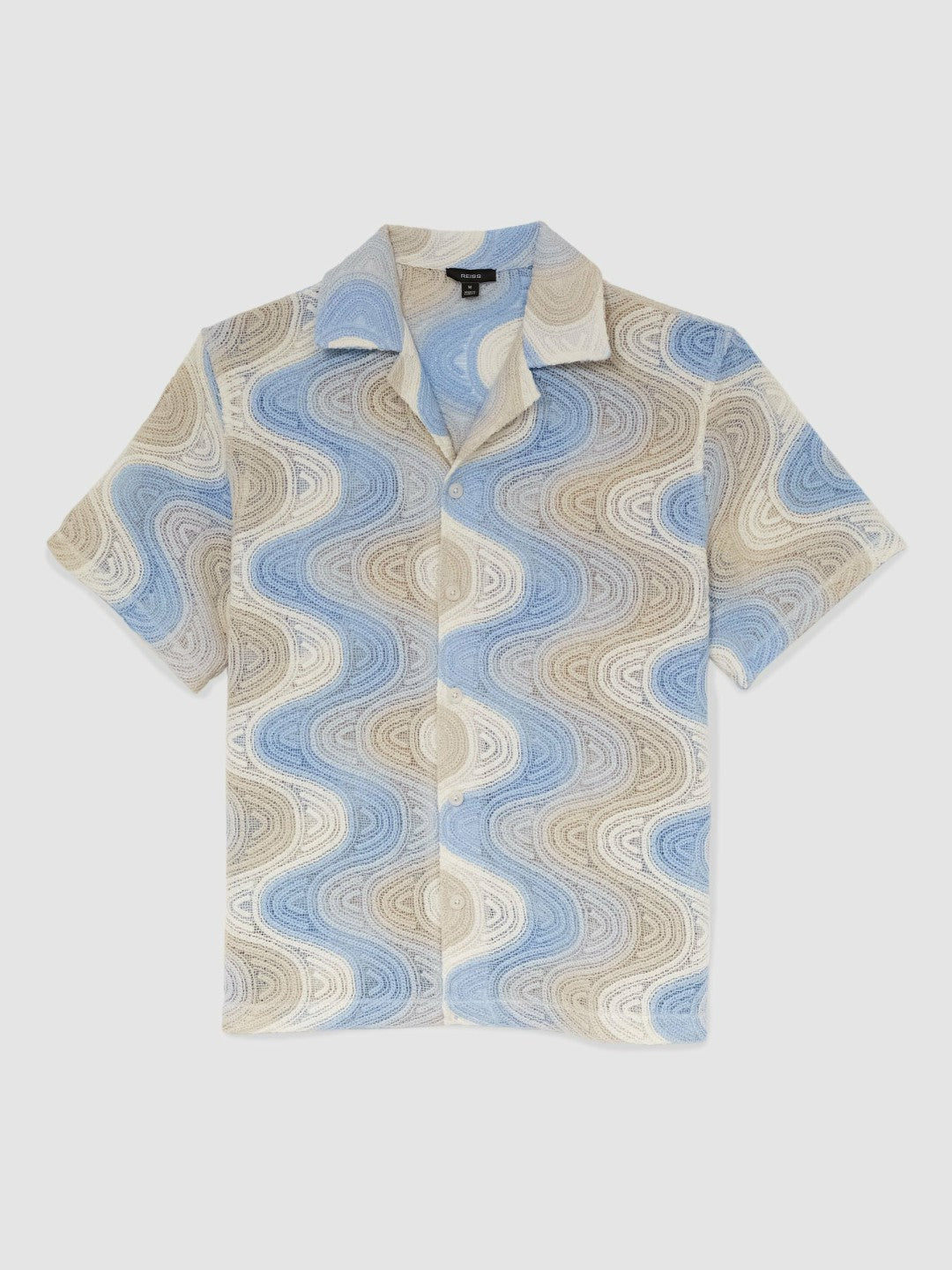 Wave Crochet Cuban Collar Shirt in Blue Multi | Reiss Men Popular