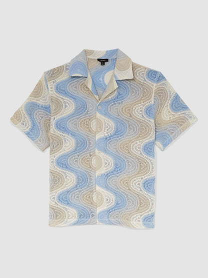 Wave Crochet Cuban Collar Shirt in Blue Multi | Reiss Men Popular