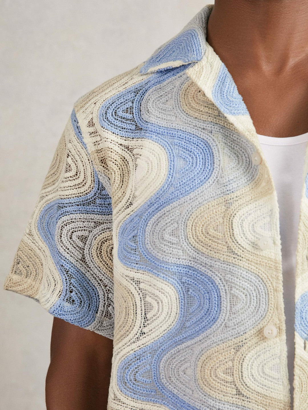 Wave Crochet Cuban Collar Shirt in Blue Multi | Reiss Men Popular