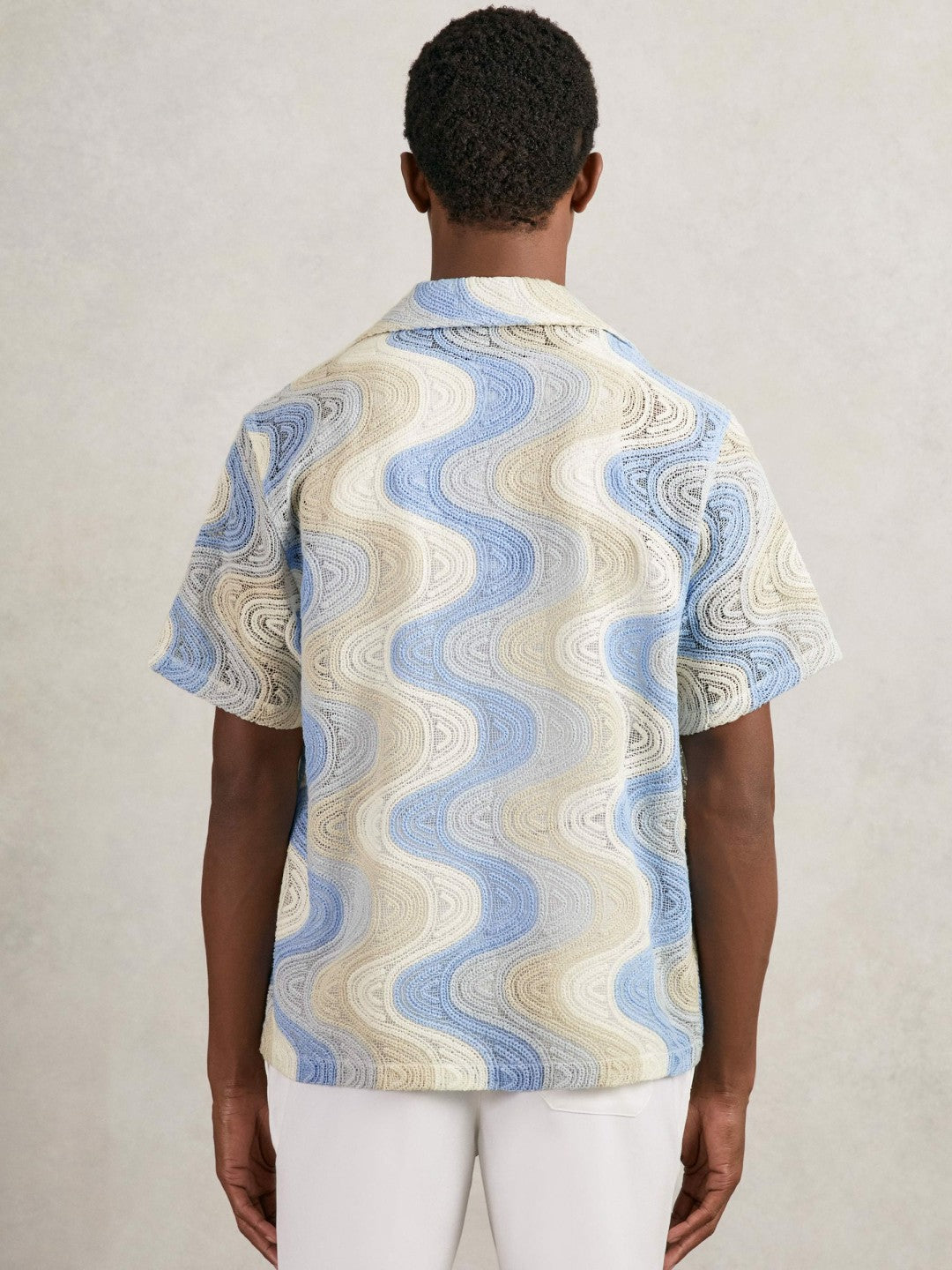 Wave Crochet Cuban Collar Shirt in Blue Multi | Reiss Men Popular