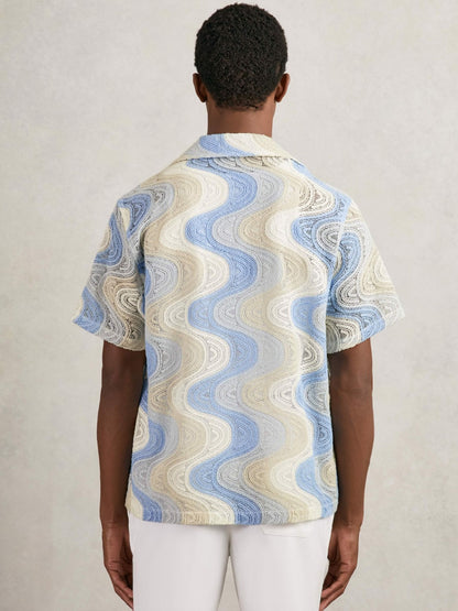 Wave Crochet Cuban Collar Shirt in Blue Multi | Reiss Men Popular