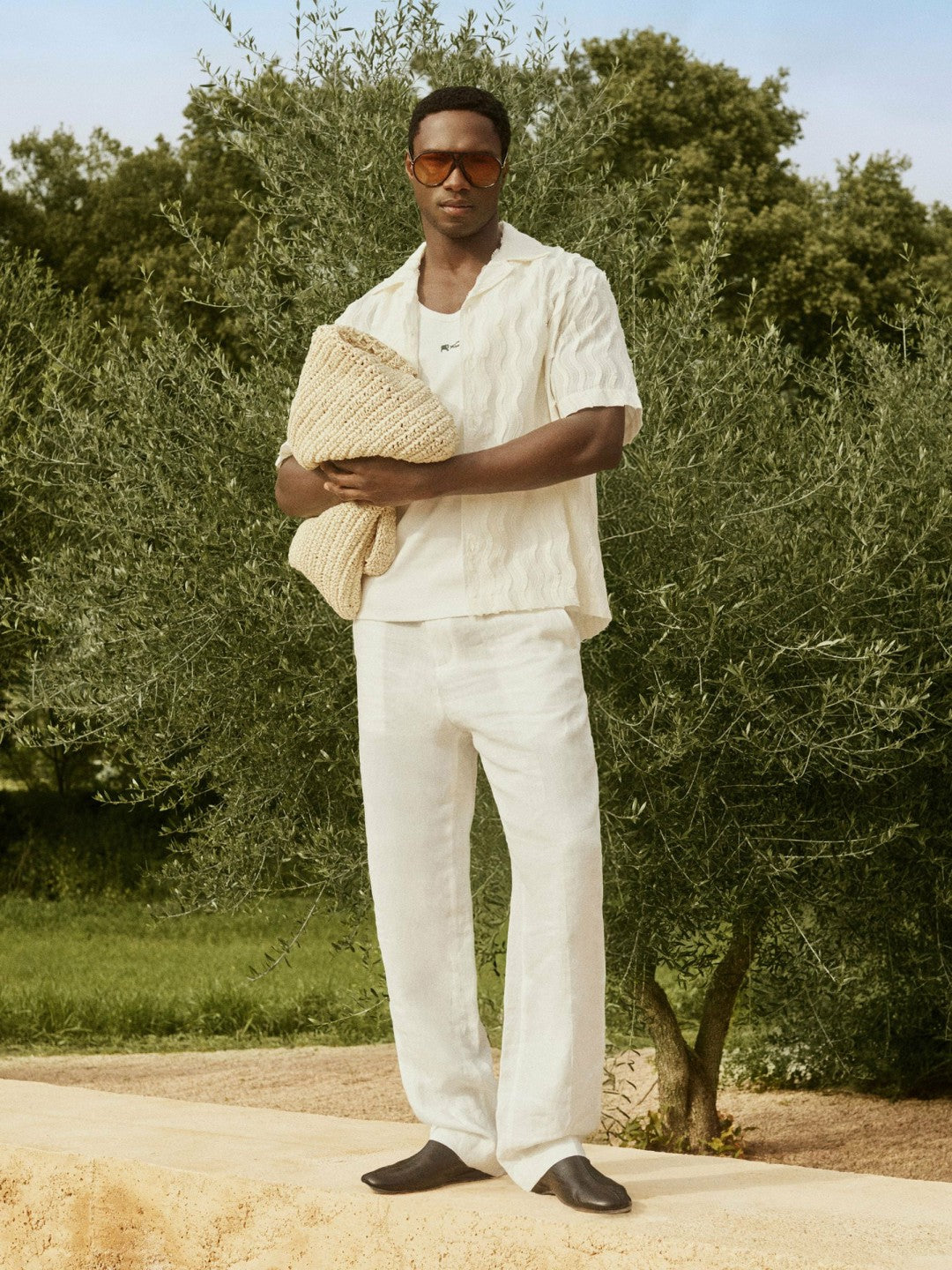 | Ché Linen Wide-Leg Trousers in White | Reiss Men Exclusive