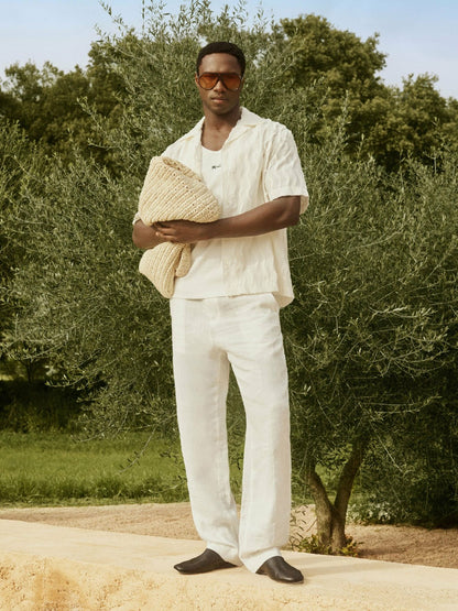 | Ché Linen Wide-Leg Trousers in White | Reiss Men Exclusive