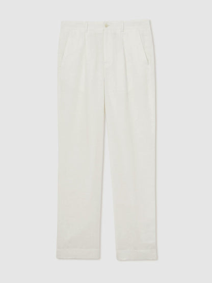 | Ché Linen Wide-Leg Trousers in White | Reiss Men Exclusive