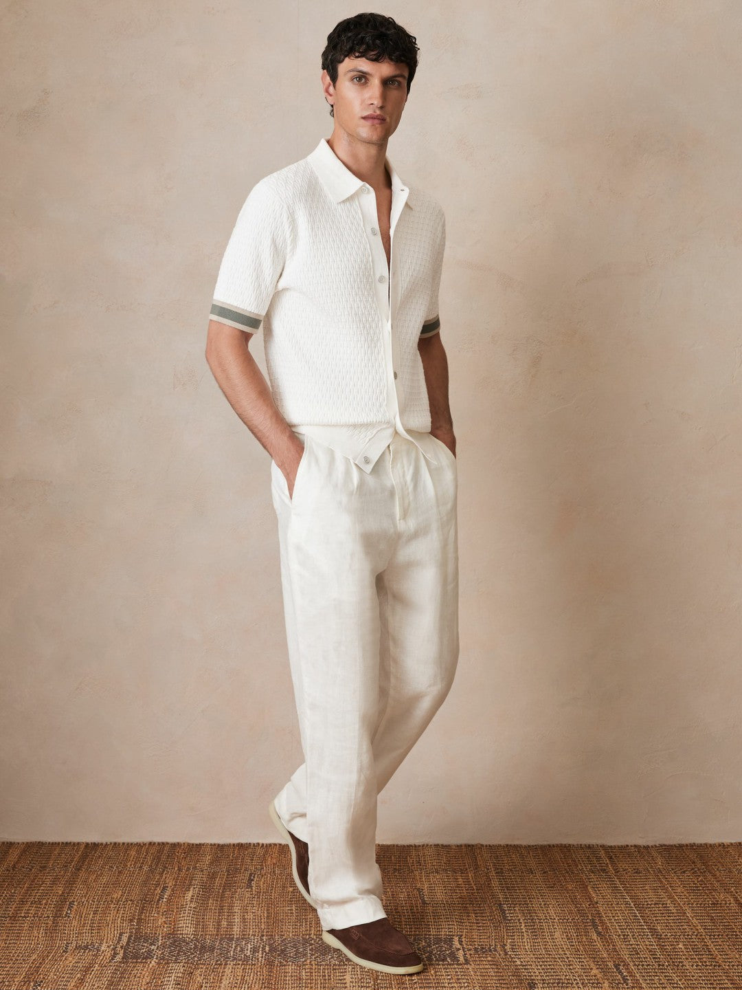 | Ché Linen Wide-Leg Trousers in White | Reiss Men Exclusive
