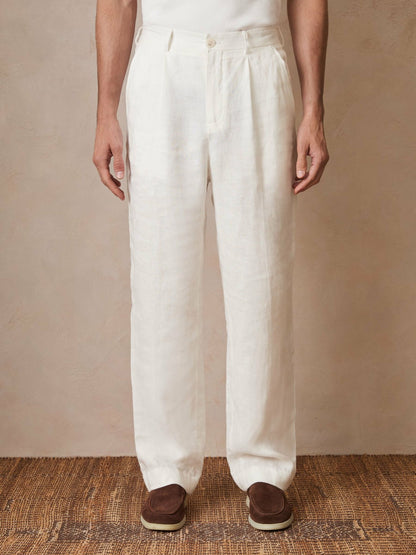 | Ché Linen Wide-Leg Trousers in White | Reiss Men Exclusive