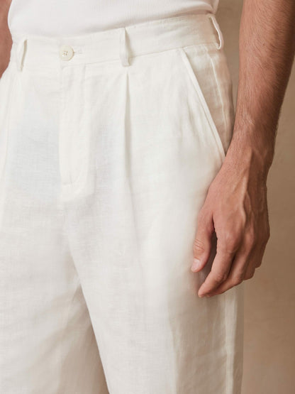 | Ché Linen Wide-Leg Trousers in White | Reiss Men Exclusive