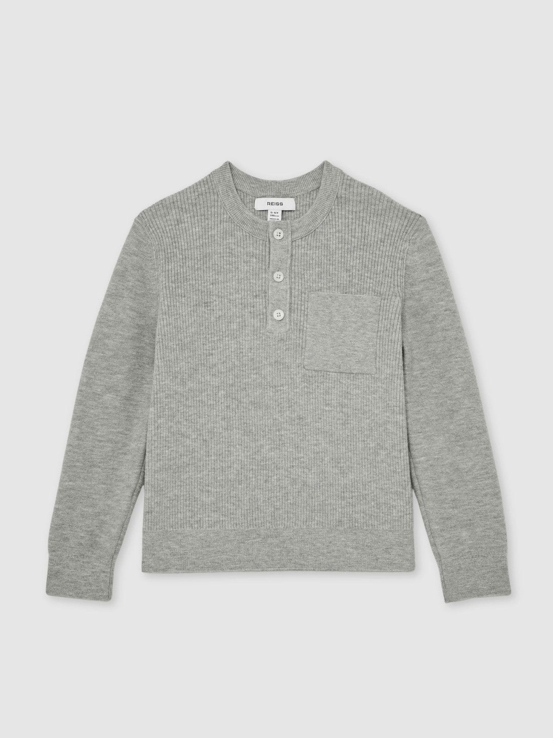 9-13 yrs Cotton-Blend Rib-Knit Henley Top in Mid Grey Melange | Reiss Children & Baby Featured