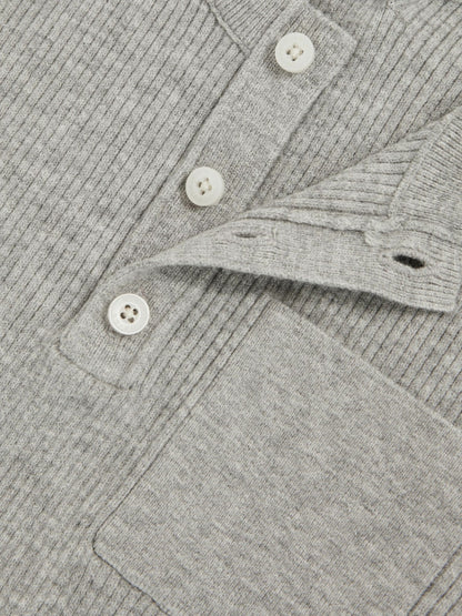 9-13 yrs Cotton-Blend Rib-Knit Henley Top in Mid Grey Melange | Reiss Children & Baby Featured
