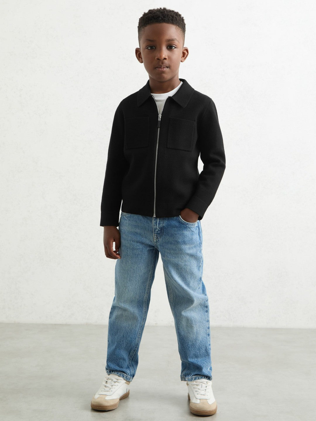 13-14 yrs Knitted Zip-Through Cardigan in Black | Reiss Children & Baby Exclusive