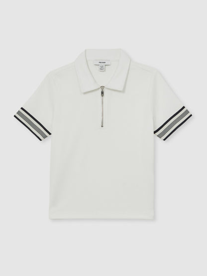 9-13 yrs Textured Half Zip Polo Shirt in White | Reiss Children & Baby Recommended