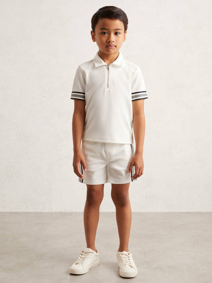 9-13 yrs Textured Half Zip Polo Shirt in White | Reiss Children & Baby Recommended