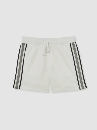 9-13 yrs Side Stripe Textured Shorts in White | Reiss Children & Baby Exclusive