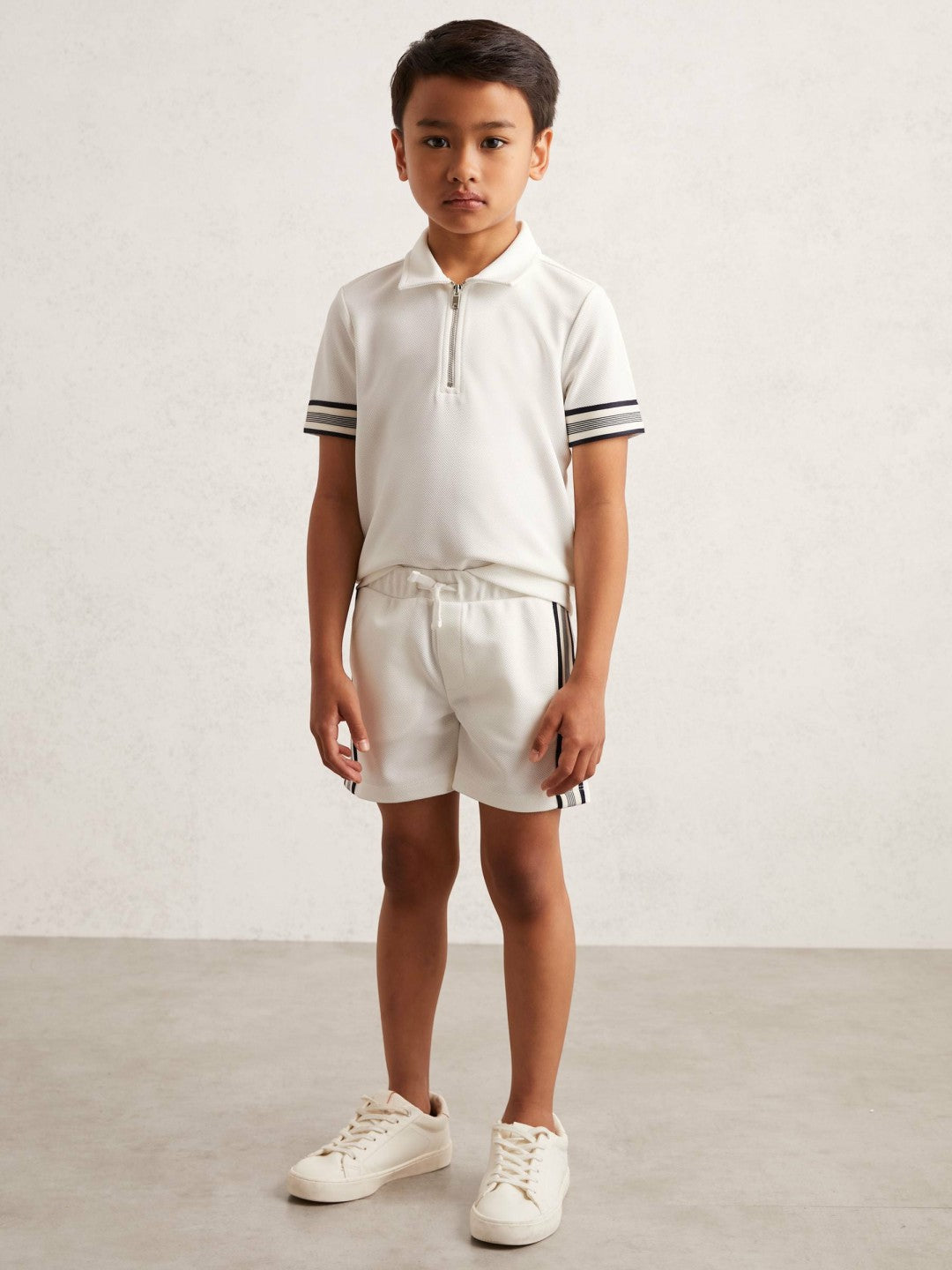 9-13 yrs Side Stripe Textured Shorts in White | Reiss Children & Baby Exclusive