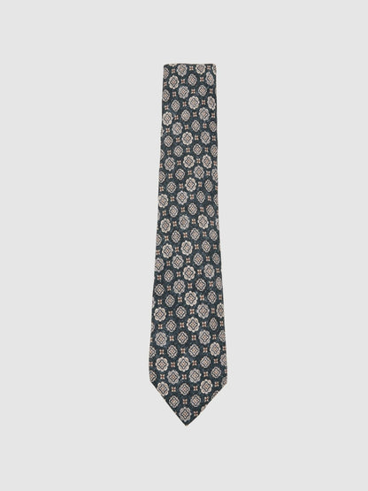 Silk Medallion Print Tie in Indigo Melange | Reiss Men Recommended