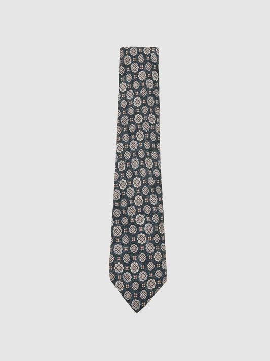 Silk Medallion Print Tie in Indigo Melange | Reiss Men Recommended