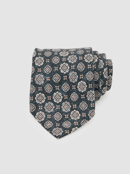 Silk Medallion Print Tie in Indigo Melange | Reiss Men Recommended